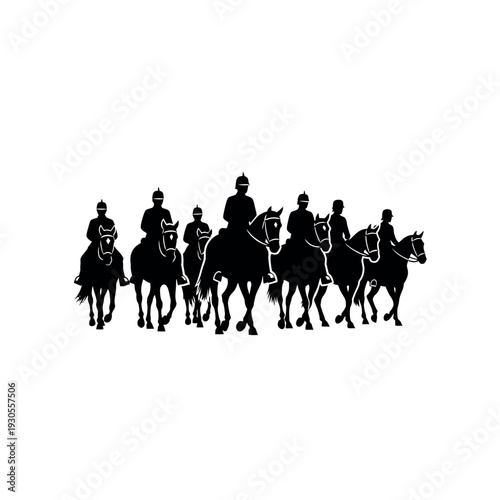 Silhouettes of horse riders on a white background.