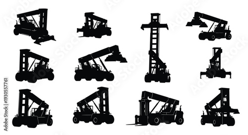 Mining excavator and tower silhouette illustration
