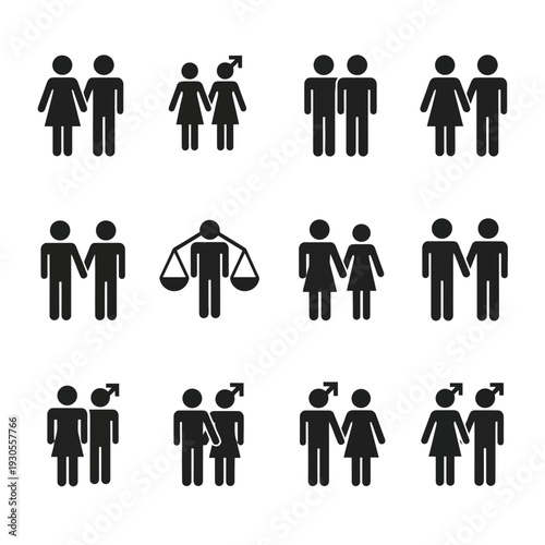 People icons set vector illustration of diverse family and business silhouettes