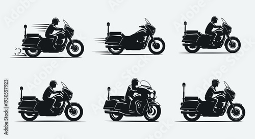 Police motorcycle pursuit silhouette illustration