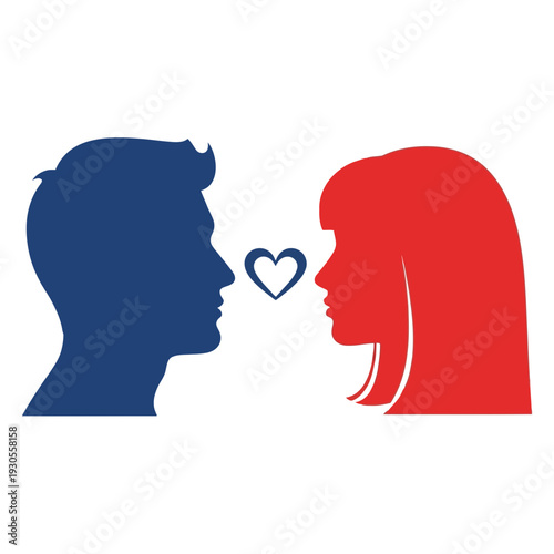 Man and woman couple silhouette romantic vector illustration kissing icon
