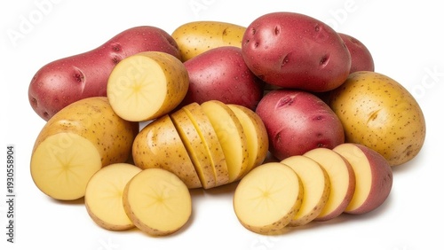 Red and Yellow Potatoes Pile Isolated White