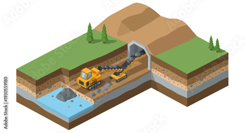 Underground Tunnel Construction with Heavy Machinery.