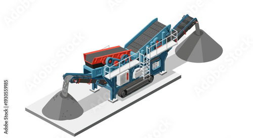 Industrial crusher machine processing gravel and aggregate materials.
