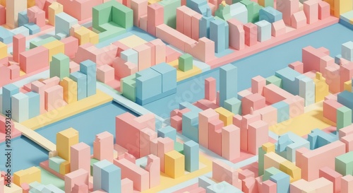 Pastel Isometric Cityscape Abstract Buildings