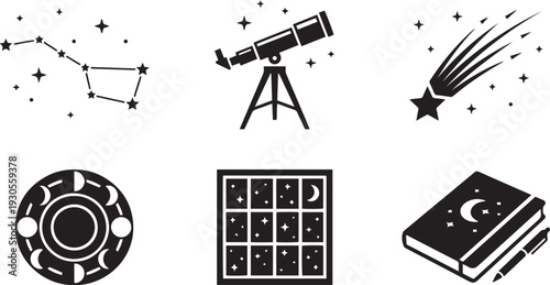 Astronomy Hobby and Celestial Observation Icon Set
