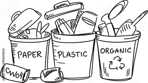 Recycling Bins for Paper, Plastic, and Organic Waste