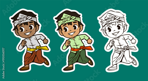 Cute Boy Running in a Traditional Outfit Cartoon Character