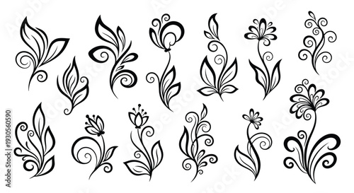 Intricate black and white floral designs featuring various elegant patterns