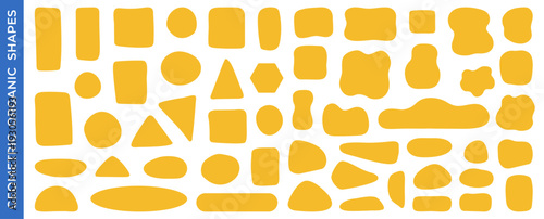 Large set of abstract organic and geometric liquid shapes. Random wavy ovals, fluid flat forms, curvy elements, labels, stickers, rounded rectangles.