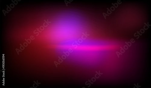 Abstract neon purple and pink lens flare isolated on dark background. Soft horizontal glowing light leak overlay. Futuristic blue and magenta gradient beam effect.