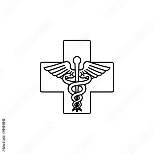 Medical Caduceus Symbol with Winged Staff and Cross Background for Healthcare and Medicine