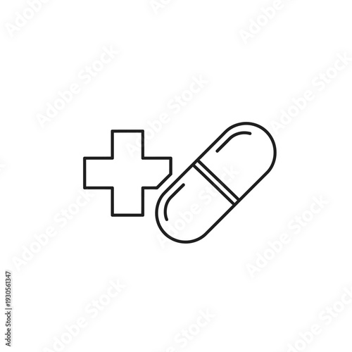 Medical Capsule and First Aid Cross Icon for Healthcare and Pharmacy