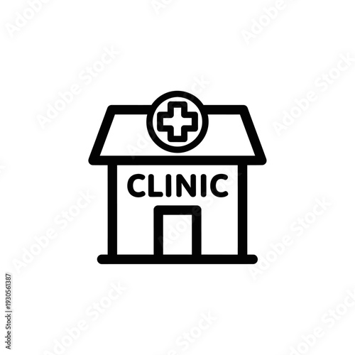Medical Clinic Building Icon with Health Cross and Signage for Healthcare Facility