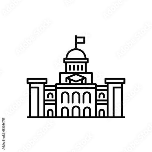 Iconic Government Building with Flag and Dome Illustration for Civic Architecture Design