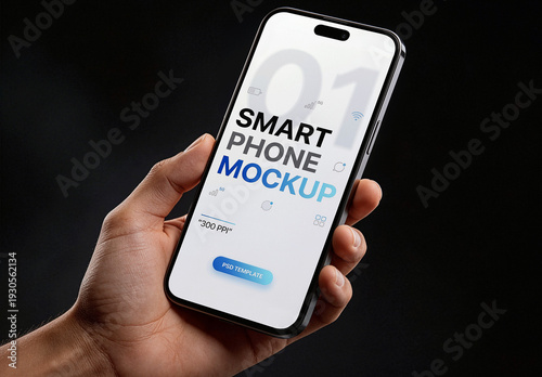 Smartphone Held In One Hand Dark Background Mockup
