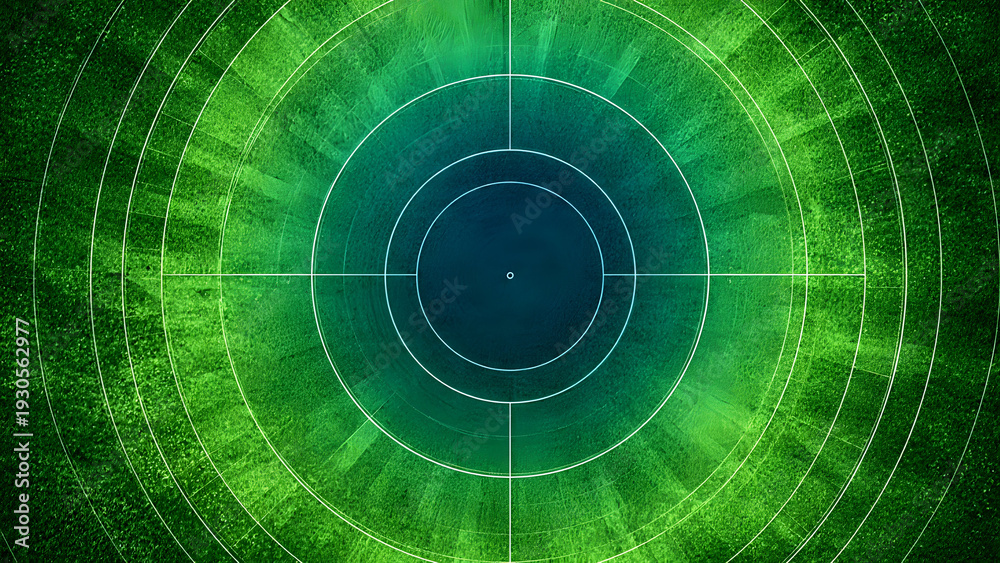 Fototapeta premium High tech radar screen interface with concentric circles and digital noise texture