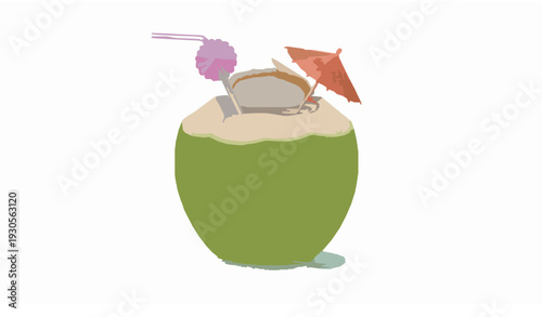 Exotic coconut juice summer tropical vector illustration