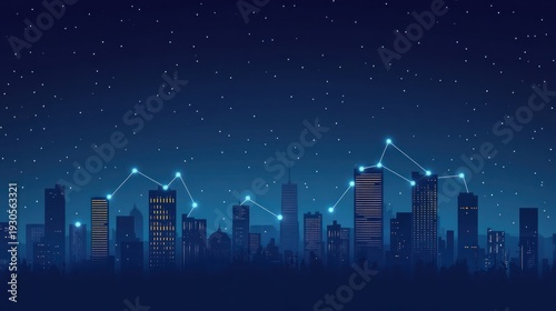 Cityscape at night with glowing connections, potential use for tech presentation or design