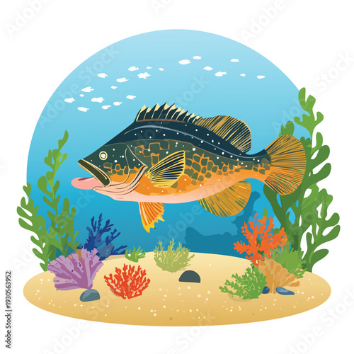 Colorful fish swimming in underwater scene illustration