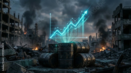 Oil Price Surge Graph With Blurred War Background