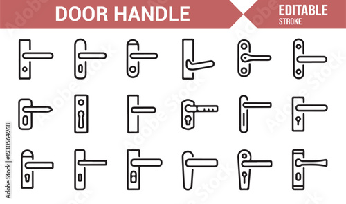 Clean Door Lever and Knob Outline Symbol Set
