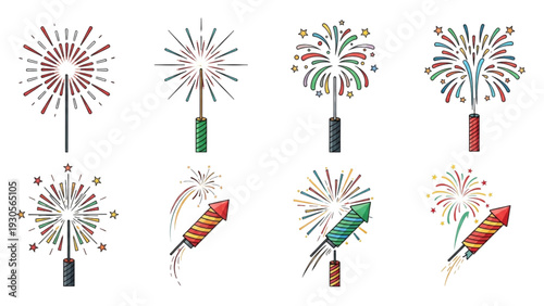 Vibrant fireworks explode in the night sky, a festive celebration spectacle.