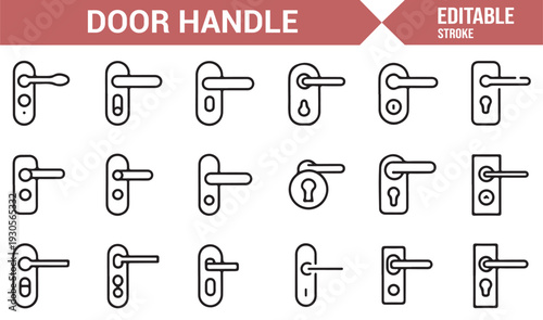 Home Improvement and Security Handle Line Icons