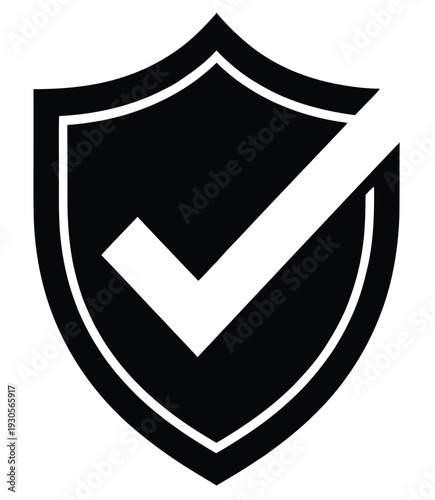 Shield Icon with White Checkmark Black Security Symbol Vector