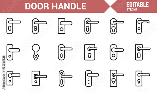 Door Handle and Lock Hardware Outline Icons Set