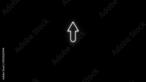 White Neon Arrow Pointing Upwards on Black Background
