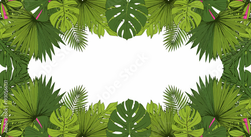 Summer vacation beach template with tropical leaves and copy space