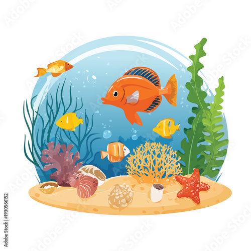 Colorful marine life in vibrant underwater scene illustration