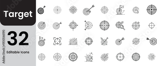 Collection of 32 unique target logos and symbols