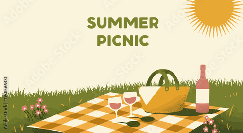 Summer vacation beach picnic template with copy space