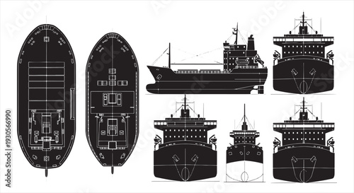 Cargo Ship Blueprint – Maritime Transport Vessel CAD Technical Drawing