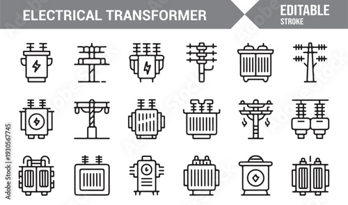 Energy Technology and Power Station Outline Icons