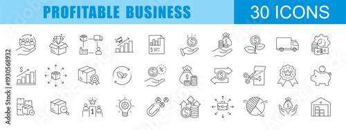 collection of profitable business icons, editable stroke.	