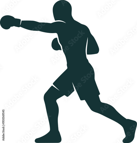 Flat vector silhouette of a male boxer throwing a powerful jab. Perfect for combat sports branding, gym logos, and athletic fitness marketing. Clean, modern minimalist design.