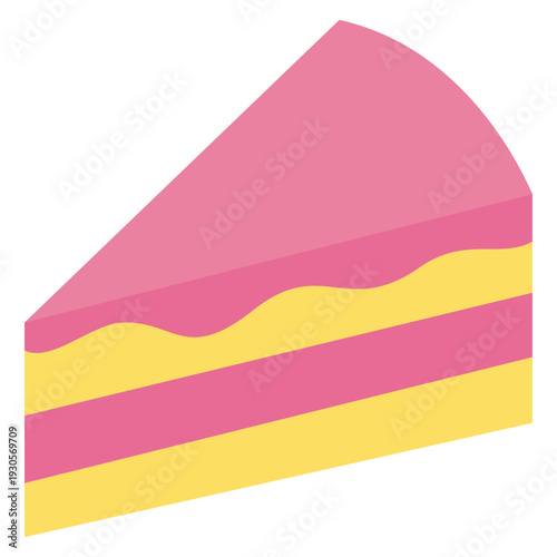 Pink Strawberry Cake Slice Vector Illustration, Flat Style Sweet Dessert