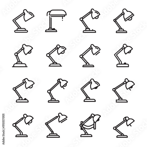 Desk Lamp Icons Collection Vector Illustration Isolated on White Background