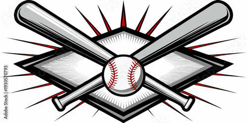 Baseball emblem featuring crossed bats and a stitched baseball in a shield