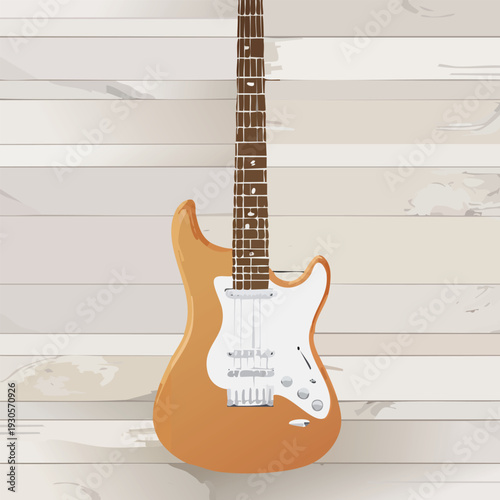 Electric guitar on white wood grain background