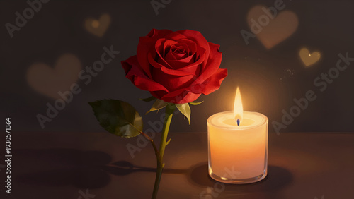 Wallpaper Mural Romantic Red Rose and Lit Candle with Soft Heart Bokeh Background for Valentine'S Day or Anniversary Celebration Mood Lighting Torontodigital.ca