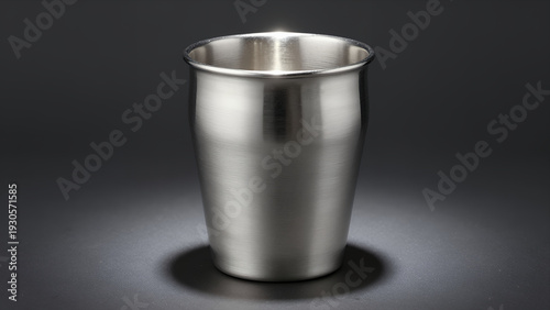 Wallpaper Mural Sleek Brushed Stainless Steel Cup with Reflective Surface and Soft Shadow on Dark Background, Minimalist Product Photography for Commercial or Editorial Use Torontodigital.ca