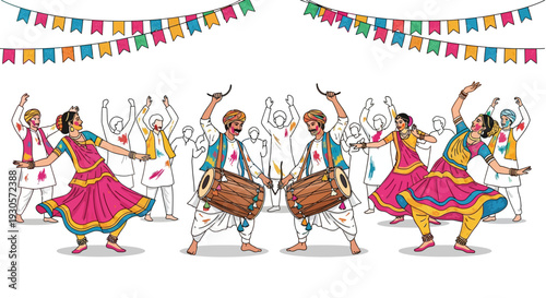 Colorful Dhol Dancers Festive Scene