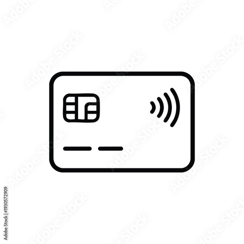 Black and white vector contactless credit card icon for cybersecurity and secure online payment