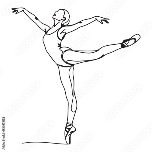Graceful Ballerina Line Art – Elegant Ballet Dancer Silhouette Illustration