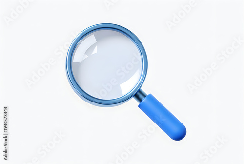 A blue magnifying glass on a white background