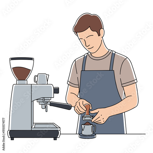 Barista preparing a cup of coffee using a traditional espresso machine